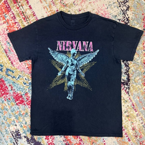 Nirvana Angel Washed Gray‎ Women Vintage Style Graphic Retro T-Shirt Dress - Picture 1 of 4
